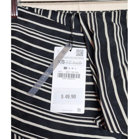 New Zara Basic Flower Asymmetric Striped Skirt size XS Black/White - Picture 5 of 8